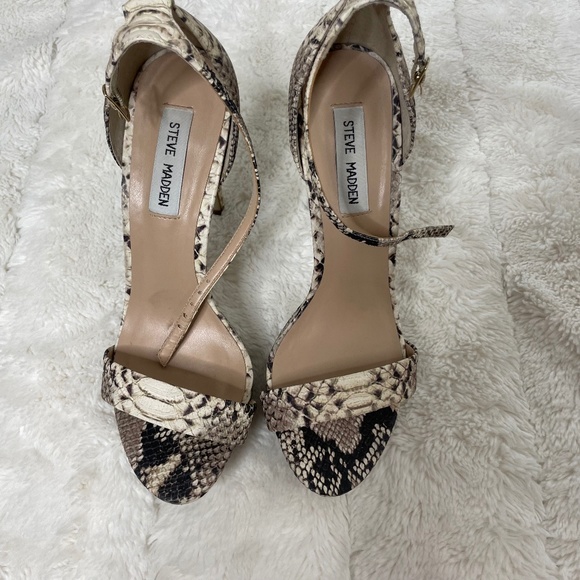 Steve Madden Snake Skin Print Open Toe Heels - Picture 2 of 4